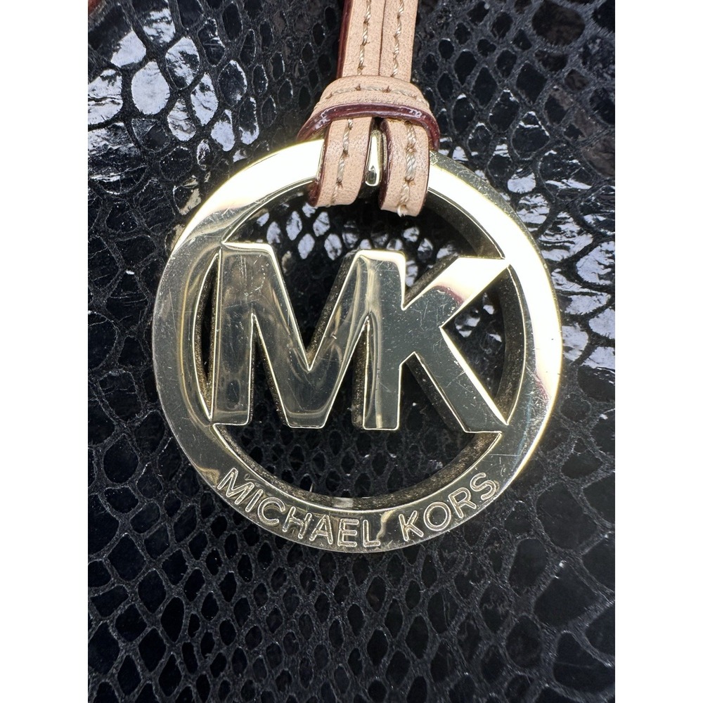 Michael Kors Womens Shoulder Tote Handbag Purse Medium Black Snake Print Leather - Picture 3 of 6